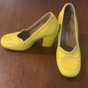 Fly London yellow heels. Women’s size 37, US 7.
